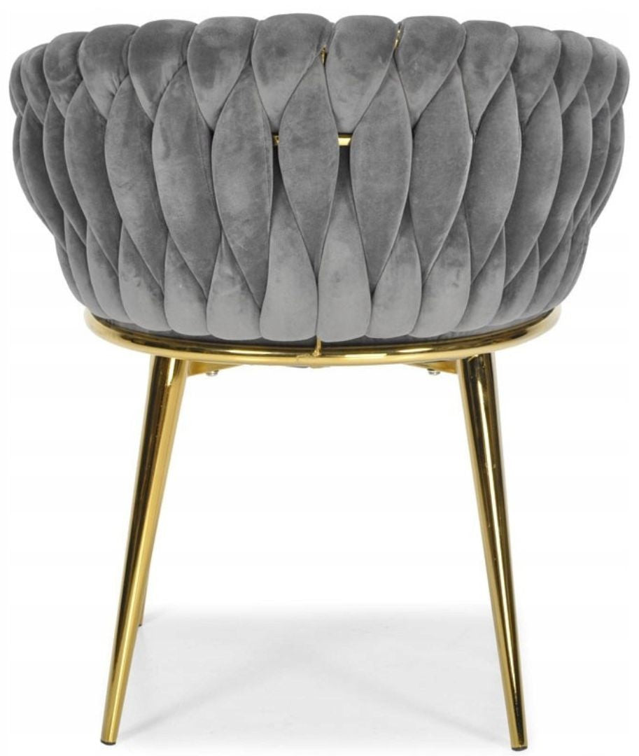Grauer Samtstuhl GLAMOUR – goldene Beine, modernes Flechtdesign – Produktabbildung 9
