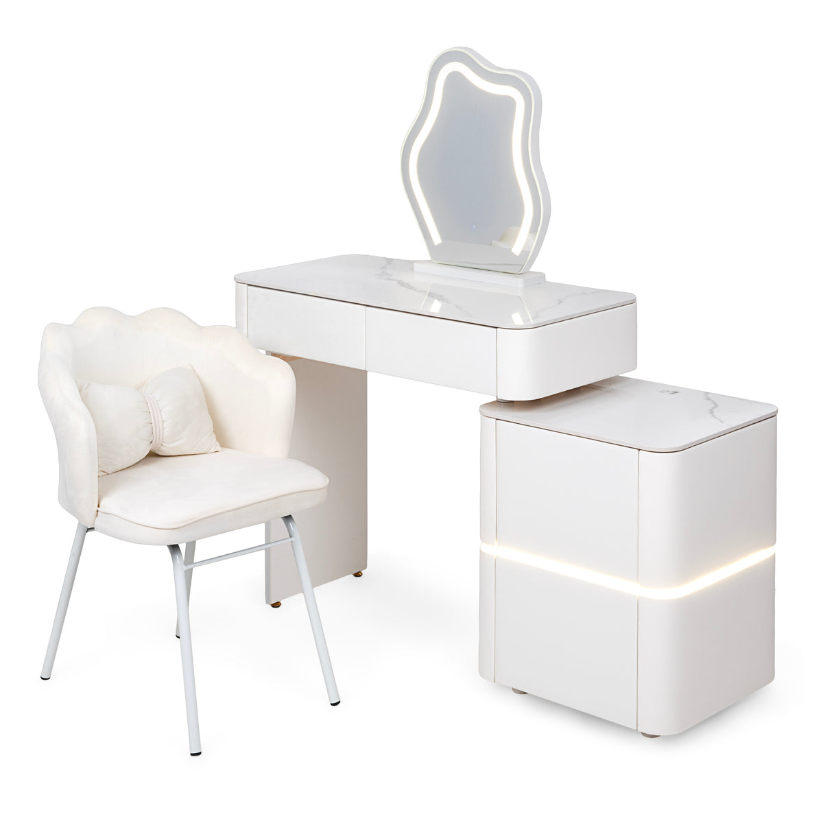 LED-Frisiertisch Lilia – Weiß – 80 cm Platte