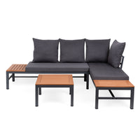 LAGOS Outdoor-Ecksofa mit Chaiselongue-Funktion – modulares Gartenmöbel-Set, Grau + Couchtisch + Kissen – Produktabbildung 10