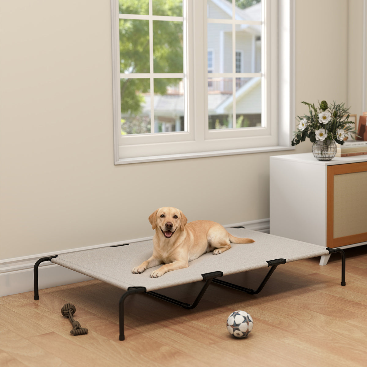 PawHut Hundeliege Outdoor, Erhöhtes Hundebett für große Hunde, mit Stahlrahmen, atmungsaktiv Netzgewebe – Produktabbildung 7