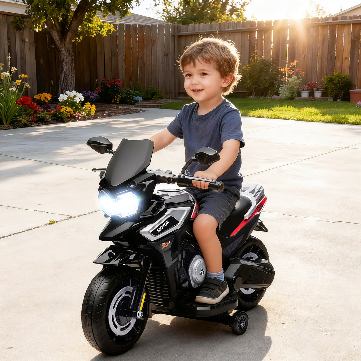Elektro-Motorrad für Kinder von 18-36 Monaten, Aufsitz-Fahrzeug, Hilfsräder, Lichter, Musik, Kunststoff – Produktabbildung 2