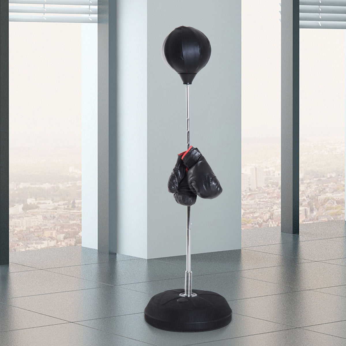 HOMCOM Box-Set mit Punchingball, höhenverstellbar, inkl. Boxhandschuhe, 126-144cm, Schwarz – Produktabbildung 2