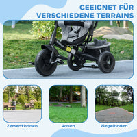 HOMCOM Kinder-Dreirad, Kinderfahrrad, Rückenkorb, Becherhalter, Sonnendach, Metall, Grau – Produktabbildung 6