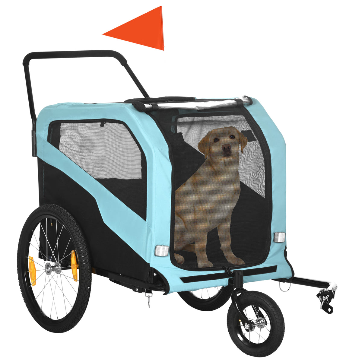 PawHut 2-in-1 Hundeanhänger Hundewagen Fahrradanhänger bis 30kg klappbar Schiebefunktion 2 Eingänge