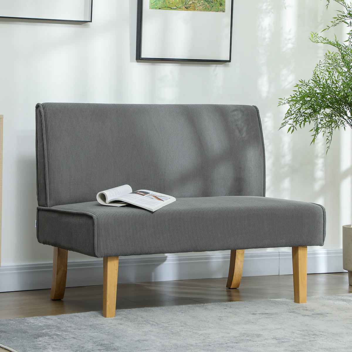 HOMCOM Zweisitzer-Sofa mit Cord-Bezug, dicker Polsterung und soliden Holzbeinen für Wohnzimmer – Produktabbildung 2