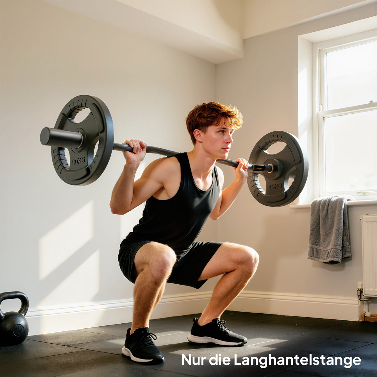 Olympiastange, Gewichthebe-Stange, 5 cm Hülsen, Stahl, 100 kg Tragkraft, Schwarz – Produktabbildung 2