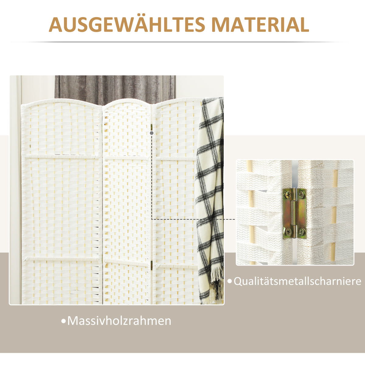 HOMCOM 4-teiliger Raumtrenner, Faltbarer Sichtschutz, Sichtschutzwand für Wohnzimmer, Schlafzimmer – Produktabbildung 6