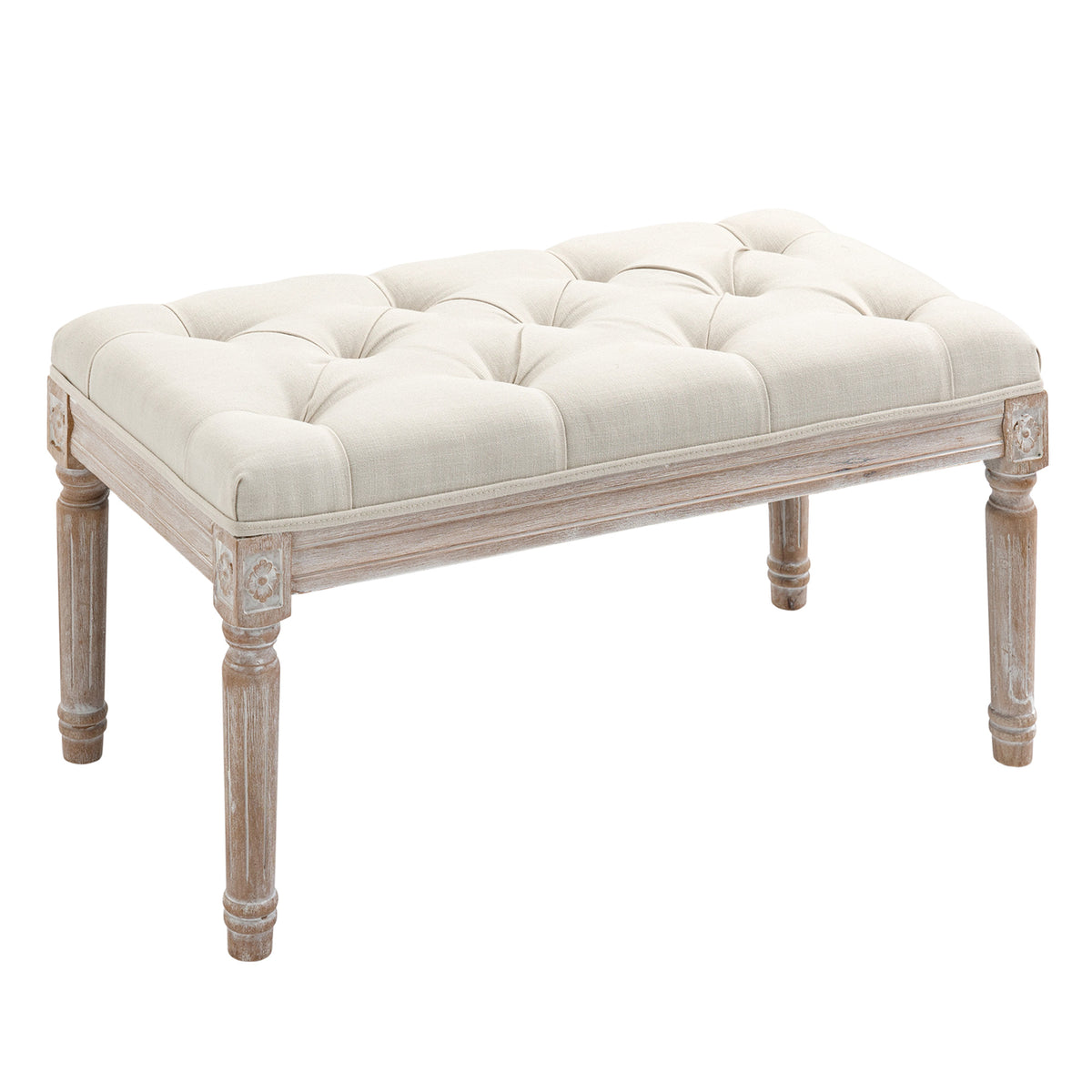 HOMCOM Gepolsterter Sitzhocker, Polsterbank, Fußhocker, Holz und Stoffbezug in Leinenoptik, 80L x 40B x 43H