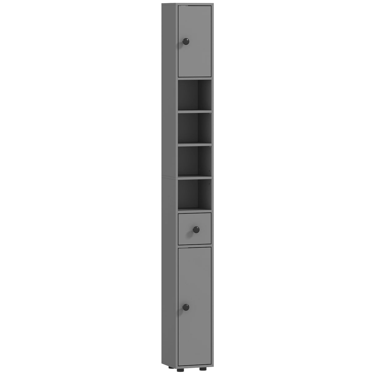 KleanKin Badezimmerschrank, 4 Regale, Schublade, Spanplatte, schlankes Design, Grau
