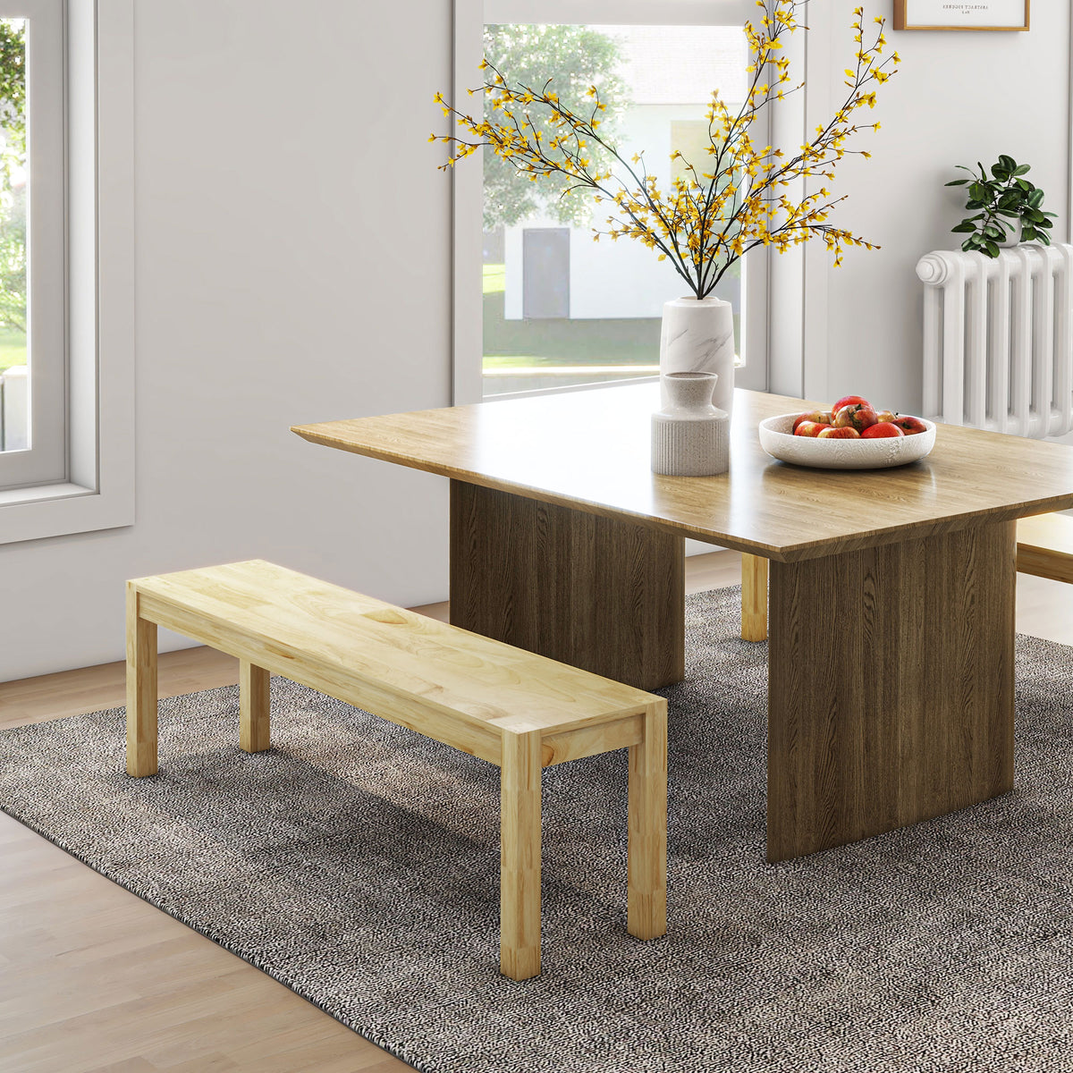 HOMCOM Sitzbank aus Massivholz, 3-Sitzer, Bank, Küchenbank, Kiefernholz, Natur – Produktabbildung 2