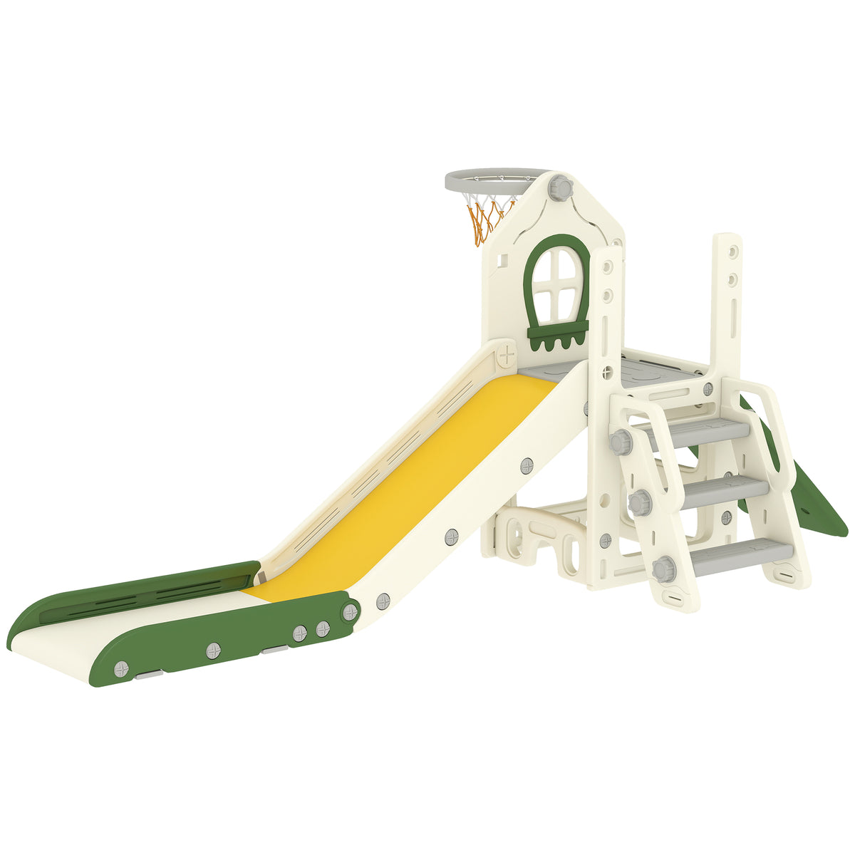 Faltbare 5-in-1 Kleinkinderrutsche mit Kletterelement, Basketballkorb, Stauraum und Basketball für Kinder von