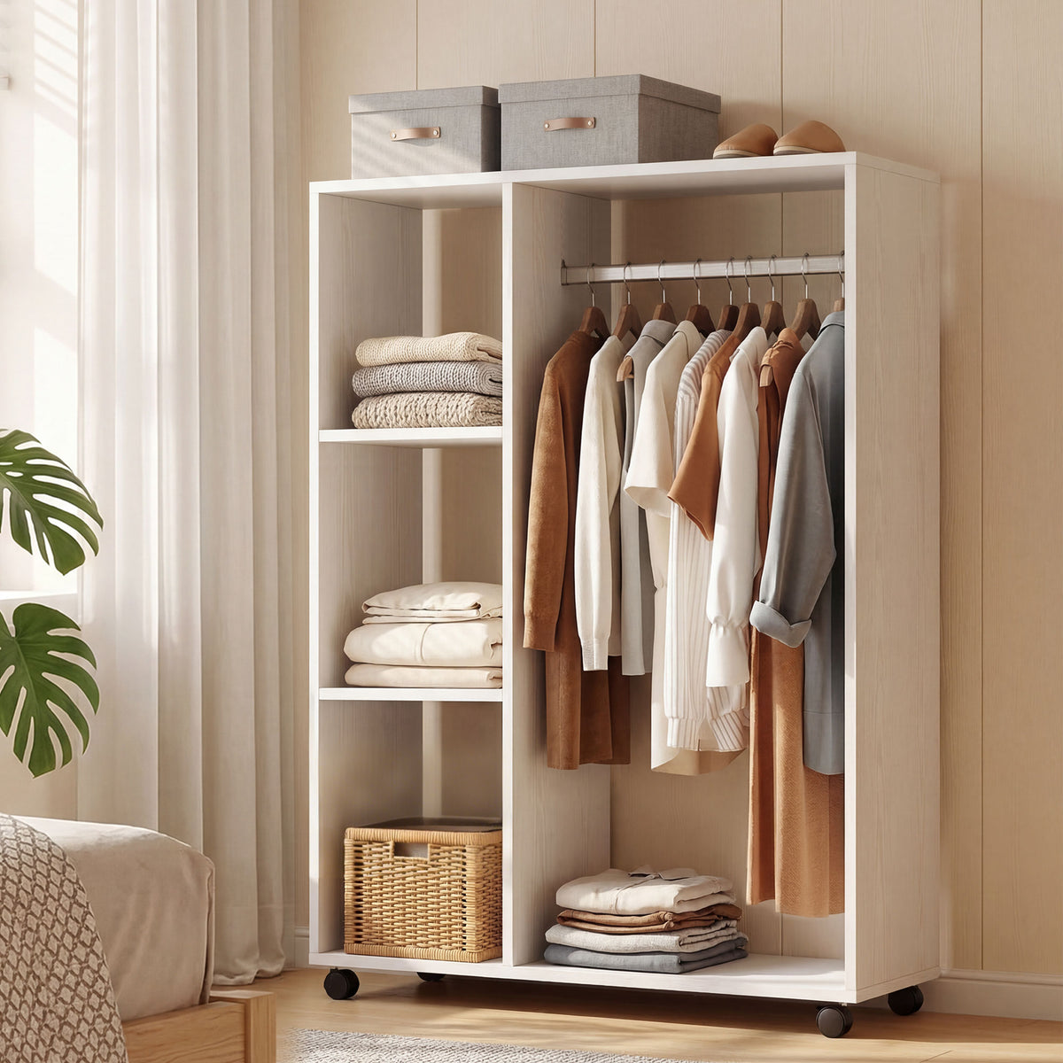 HOMCOM Kleiderschrank auf Rollen, mobile Garderobe, Garderobenschrank, Rollbarer Kleiderständer, 80 x 40 – Produktabbildung 2