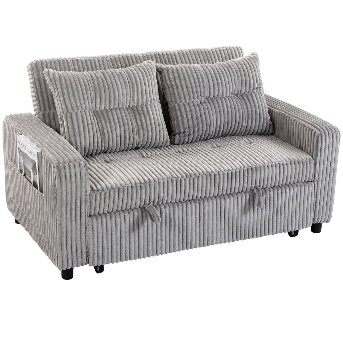 HOMCOM 2-Sitzer Sofabett, Cordbezug, zum Schlafsofa umwandelbar, 2 Kissen, Seitentaschen, 157 x 190 cm – Produktabbildung 10