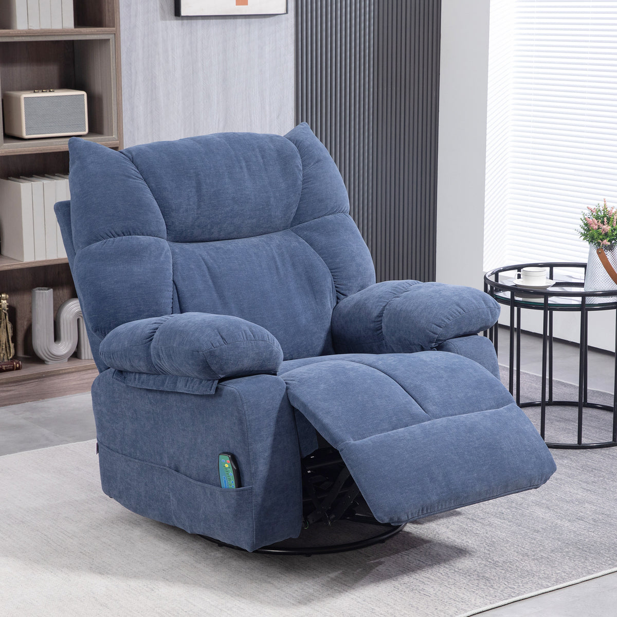 HOMCOM Massagesessel mit Wärme- & Liegefunktion, drehbar, bis 150 kg, Metallgestell, 98x90x98cm, Blau – Produktabbildung 2