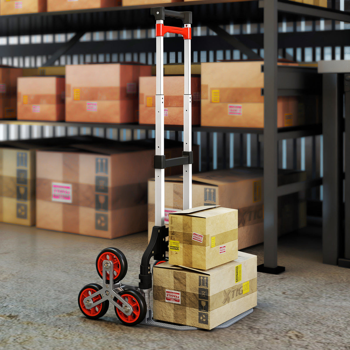 HOMCOM Faltbarer Treppensteiger-Trolley, 6-Rad-System, trägt 70 kg, Aluminium, Rot – Produktabbildung 2