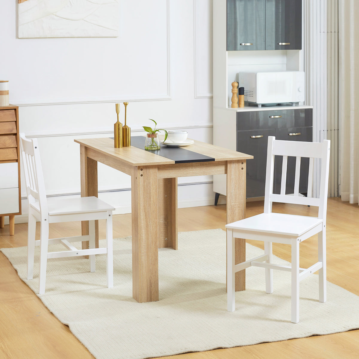 HOMCOM 2er-Set Esszimmerstühle Küchenstühle Stühle, Massivholz, 41 cm x 46,5 cm x 85,5 cm, Weiß – Produktabbildung 2