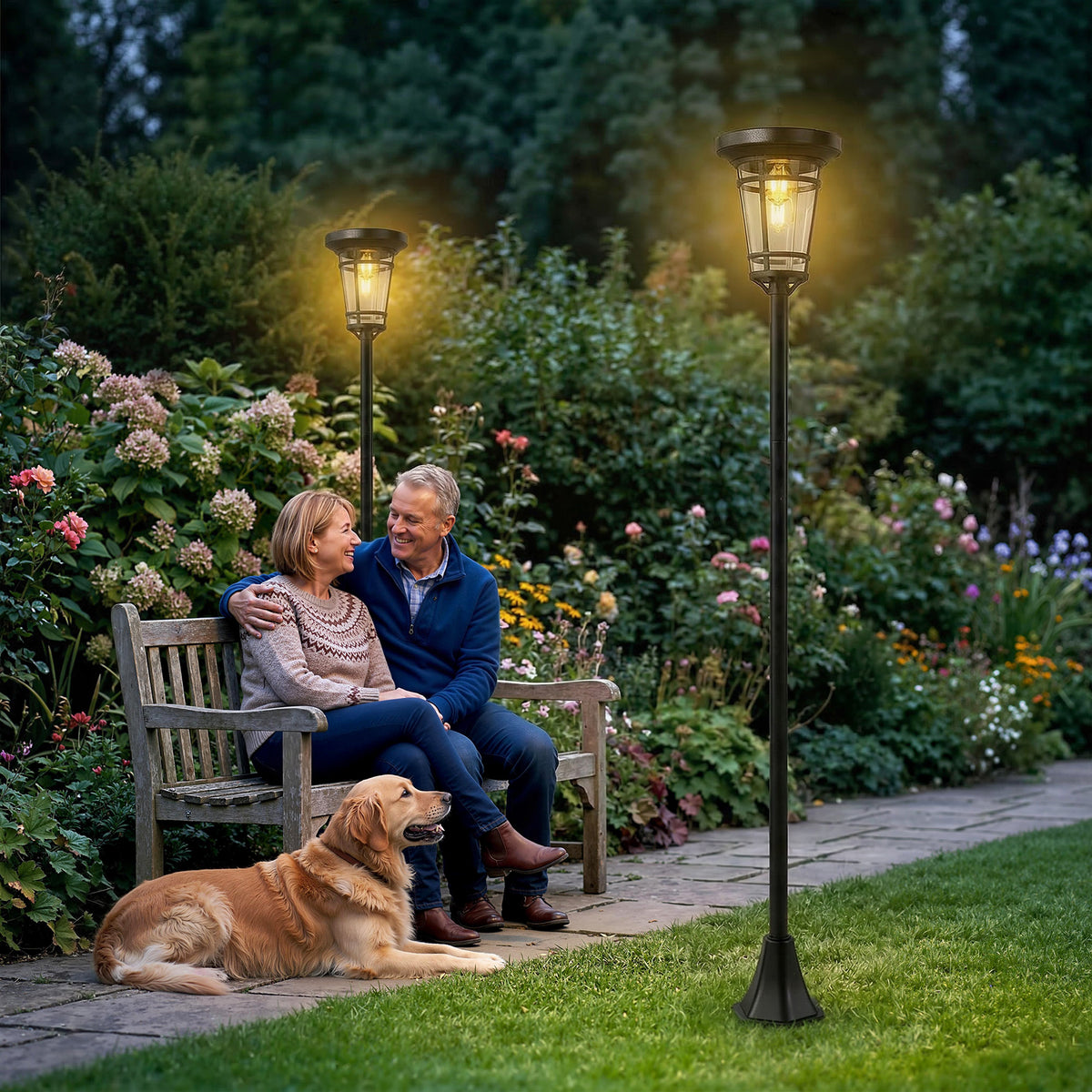 Outsunny Solar Laterne 2er-Set Stehleuchte 180cm Höhenverstellbar mit 2 Helligkeitsmodi Lichtsensor – Produktabbildung 2