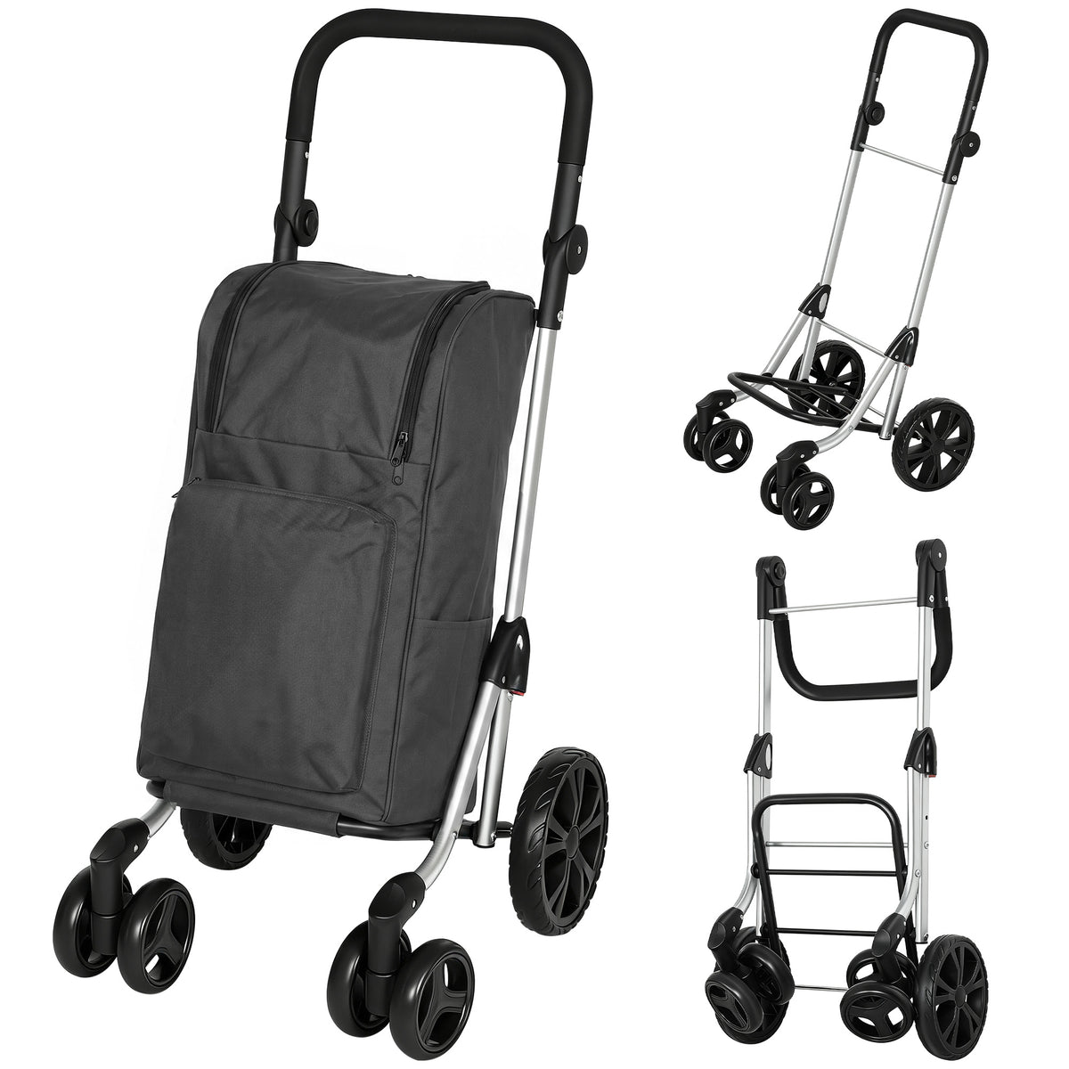 HOMCOM Einkaufstrolley, 46 Liter Tasche, Faltbarer Einkaufswagen mit Kühltasche, verstellbarer Griff