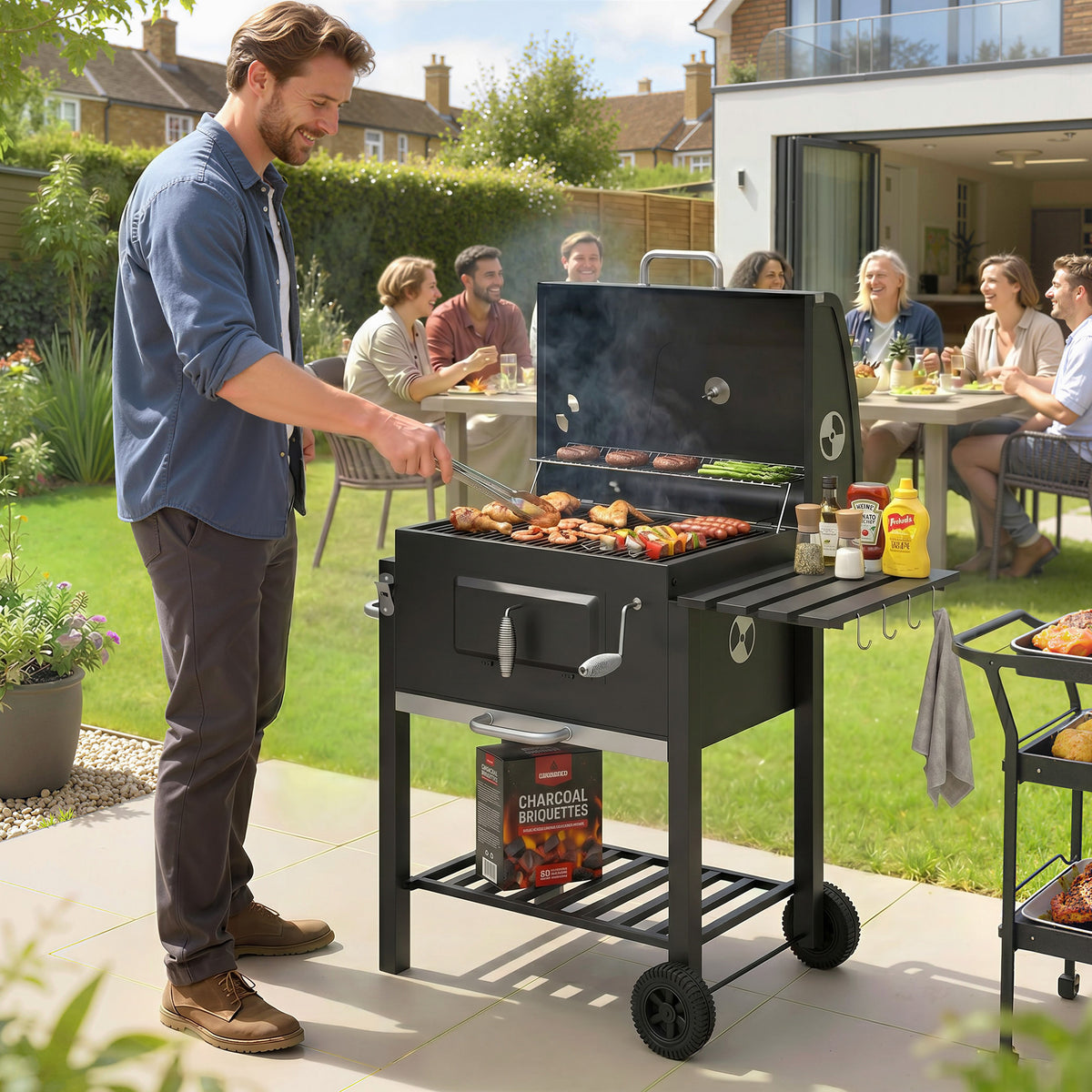 Outsunny Holzkohlegrill Smoker BBQ-Smoker, 1 Ablage, 1 Handtuchhalter, 2 Grillroste, 113 cm x 65 cm x – Produktabbildung 2