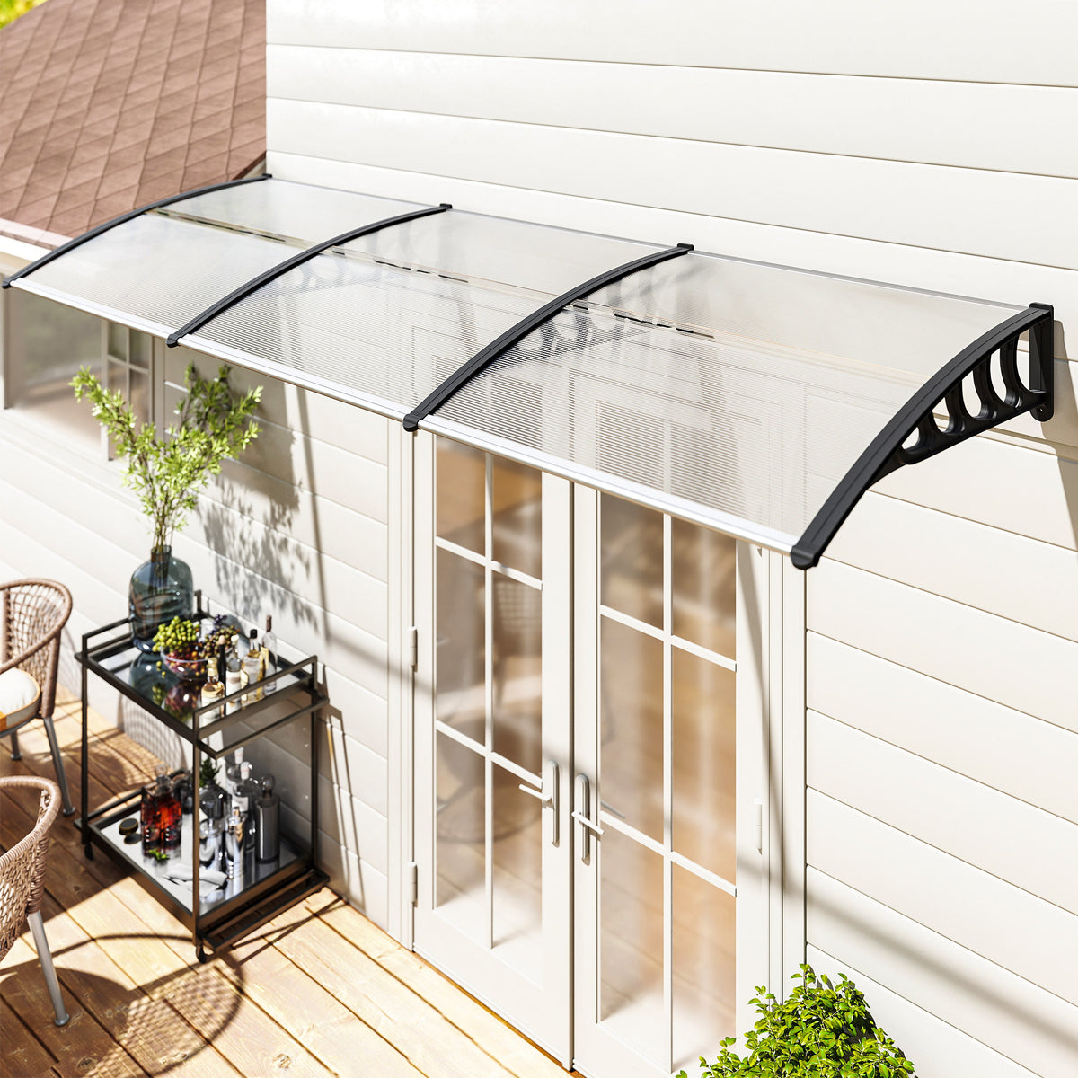 Outsunny Vordach für Haustür/Fenster, wetterfest, transparent, Aluminium-Verbindungstangen/Polycarbonat – Produktabbildung 2