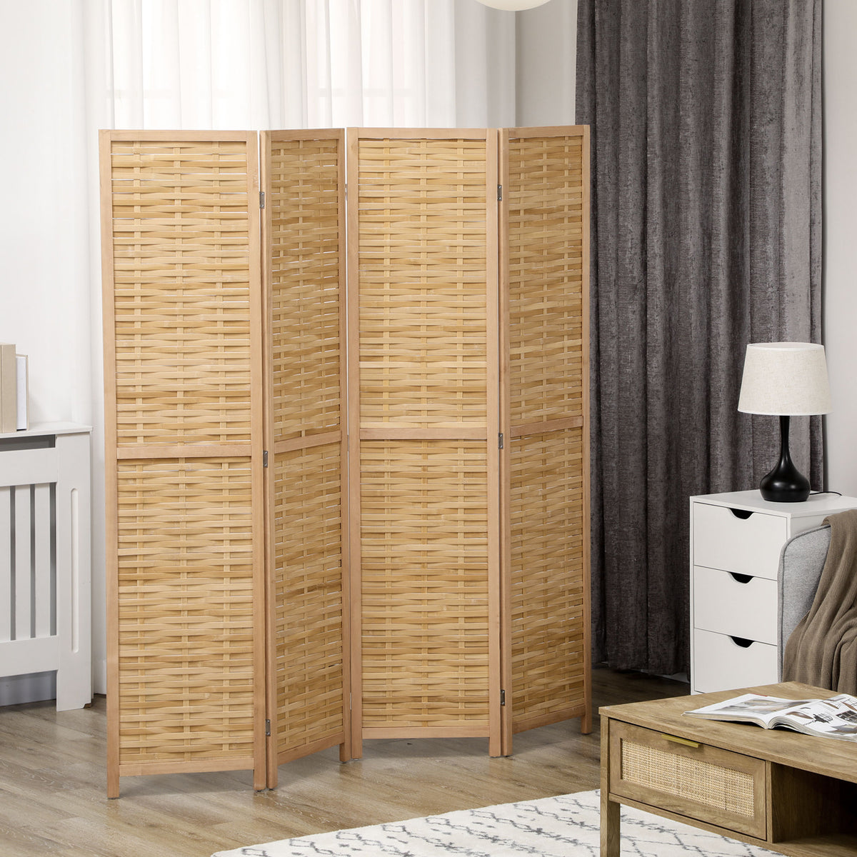 HOMCOM 4-teiliger Raumteiler, 160 x 170 cm Faltbarer Sichtschutz aus Bambus für Wohnzimmer, Schlafzimmer – Produktabbildung 2