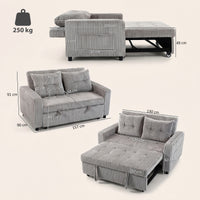HOMCOM 2-Sitzer Sofabett, Cordbezug, zum Schlafsofa umwandelbar, 2 Kissen, Seitentaschen, 157 x 190 cm – Produktabbildung 3