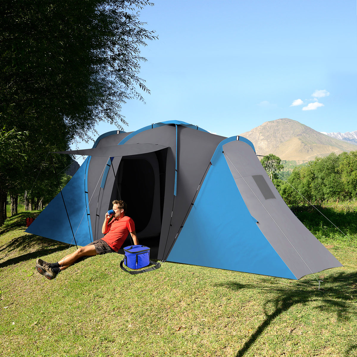 Outsunny Tunnelzelt, 2000mm Wasserabweisend Campingzelt für 4 Personen, mit 2 Schlafzimmern Wohnbereich – Produktabbildung 2