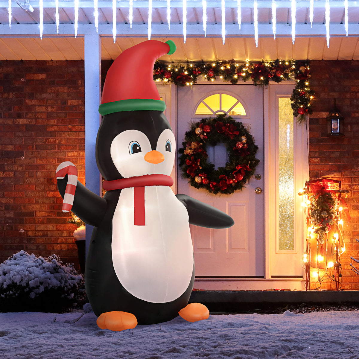 HOMCOM Aufblasbare Weihnachtsdeko, 2,5 m Aufblasbarer Weihnachtspinguin mit 3 LED-Lichtern, 162 x 100 x – Produktabbildung 2