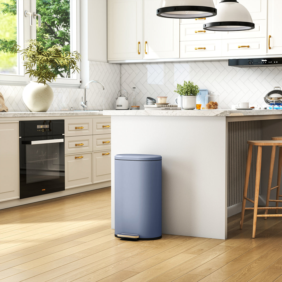 HOMCOM Mülleimer Küche 30 Liter Treteimer mit Soft-Close-Deckel, Pedal aus Metall, Grau, 36,5 X 31 x 61 – Produktabbildung 2