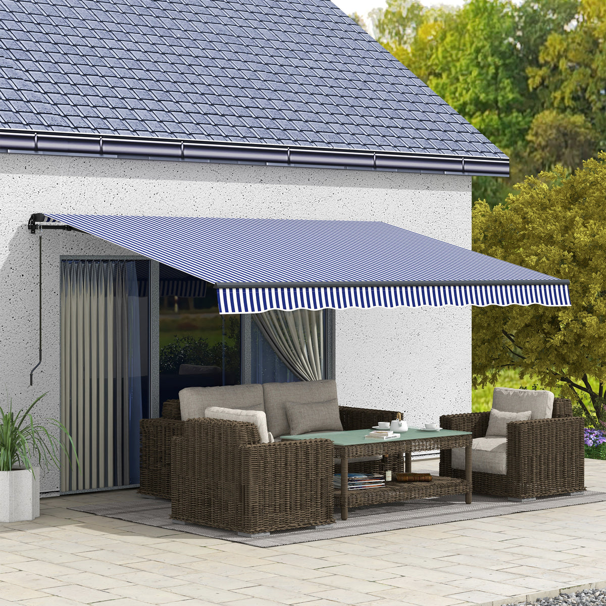 Outsunny Sonnenmarkise Markise Terrassenmarkise, inkl. Handkurbel, wetterbeständig, 396 cm x 300 cm – Produktabbildung 2