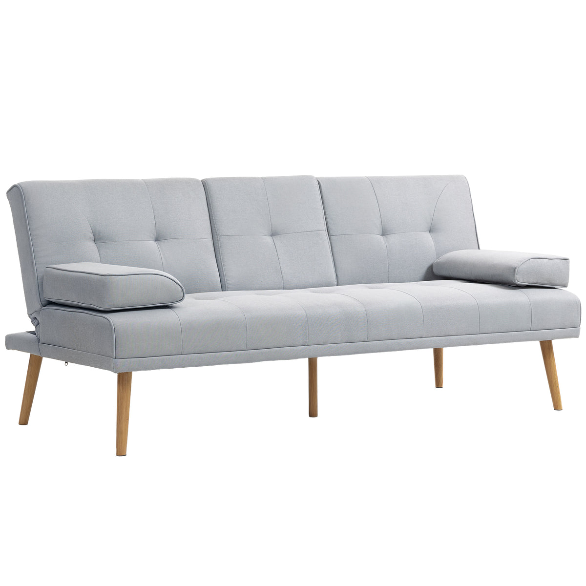 HOMCOM Schlafsofa, 3-Sitzer Sofa, Schlafcouch mit Klappbarem Tisch, Becherhalter, Bettsofa mit Leinenoptik