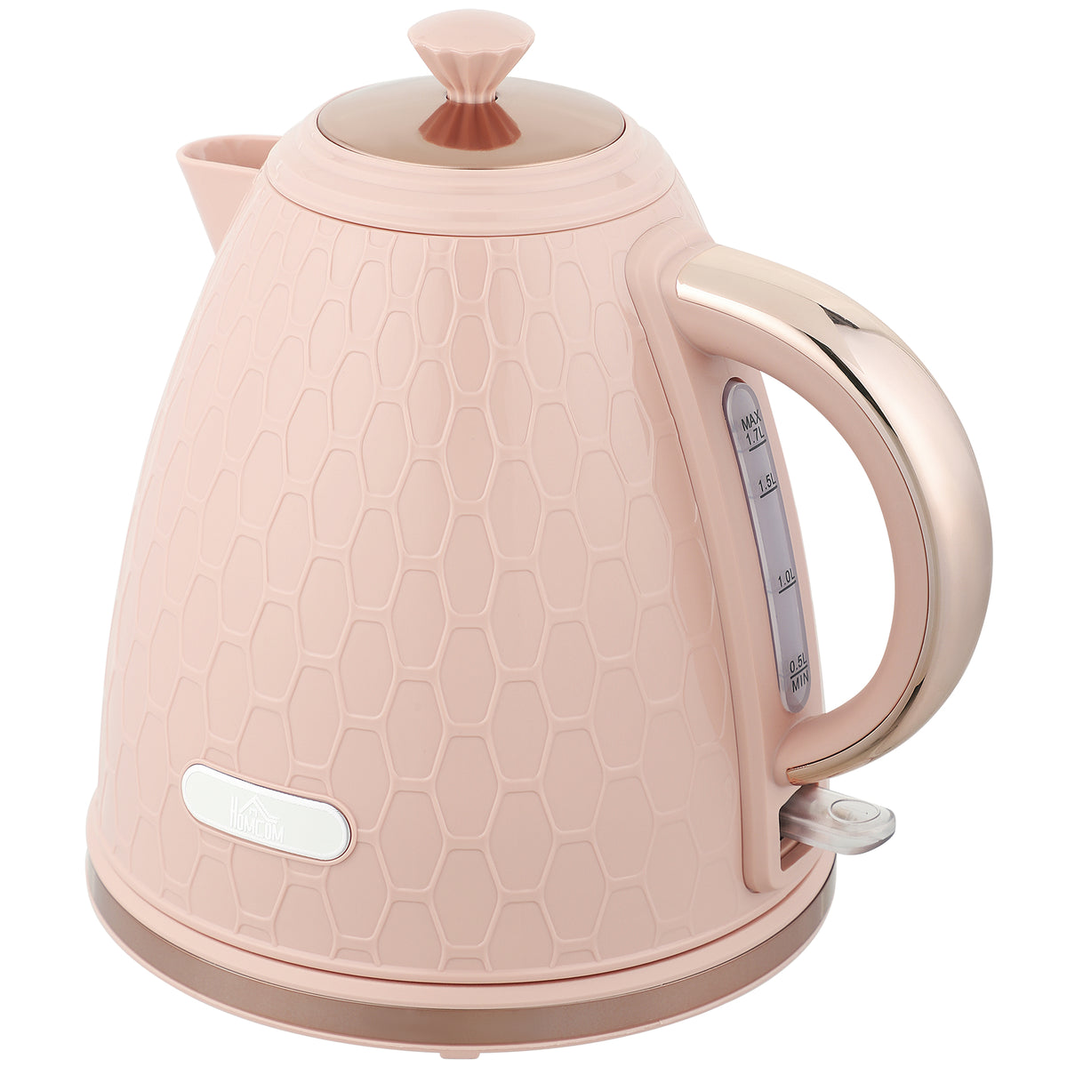 HOMCOM Wasserkocher, 2200W, Sichtfenster, Filter, Schnellkocher, Hellrosa
