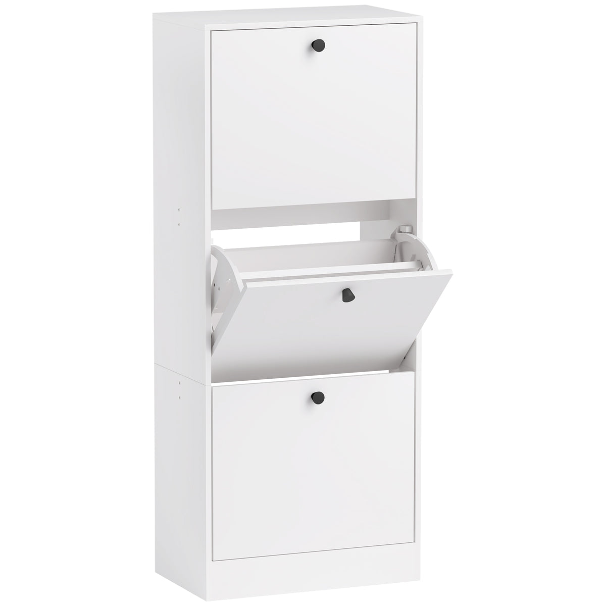 HOMCOM Schuhschrank, Schuhregal, 3 Klappfächer, verstellbar, Spanplatte, Weiß