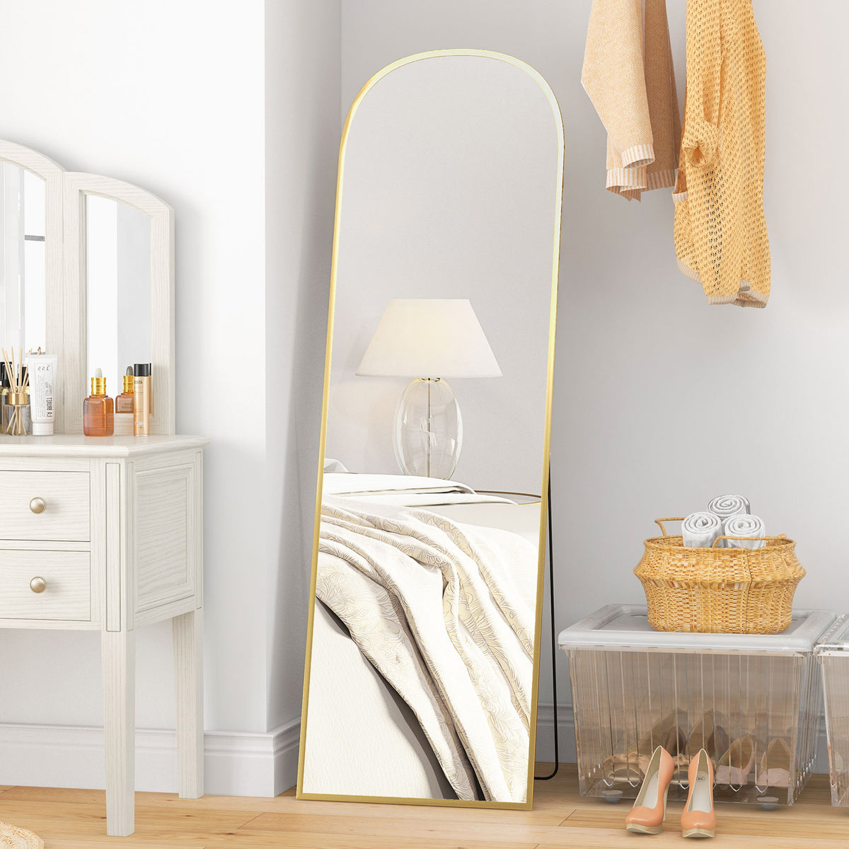 HOMCOM Standspiegel Ganzkörperspiegel großer Spiegel, modernes Design, 50 cm x 1,5 cm x 161,5 cm, Gold – Produktabbildung 2