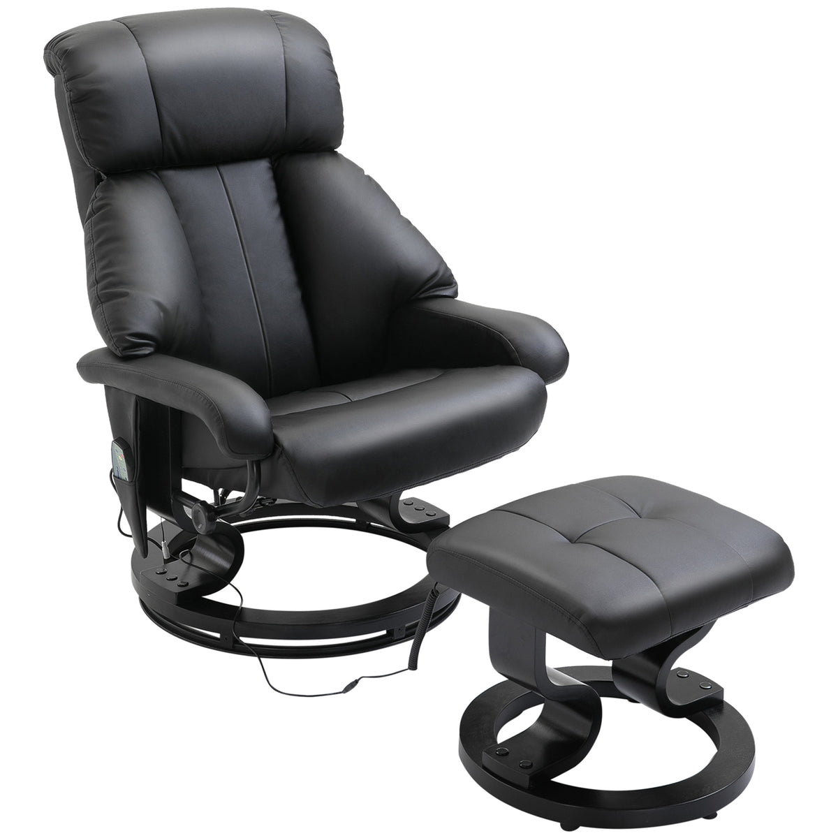 HOMCOM Massagesessel mit Fußhocker, 10 Vibrationspunkte, 145° verstellbare Rückenlehne, Schwarz