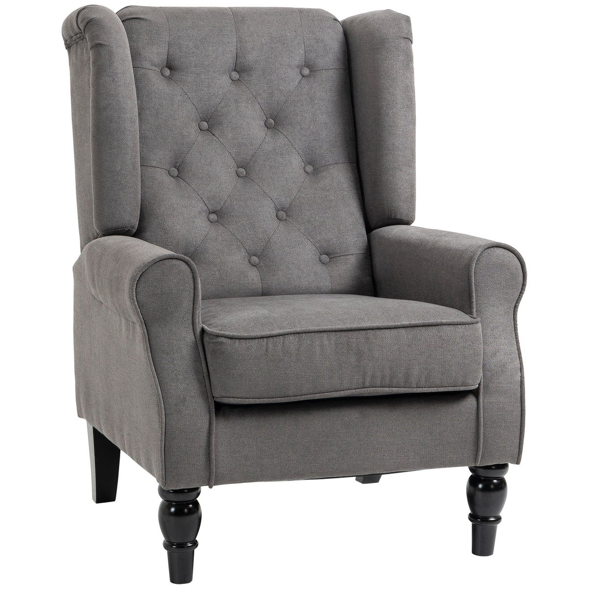HOMCOM Ohrensessel im Vintage-Design, Lesesessel, Akzentsessel, Holzbeine, Knopfheftung, Grau + Schwarz