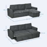 HOMCOM 3-Sitzer-Sofa mit Bettfunktion, Schlafsofa mit Chaiselongue, Polstersofa, Dunkelgrau – Produktabbildung 3