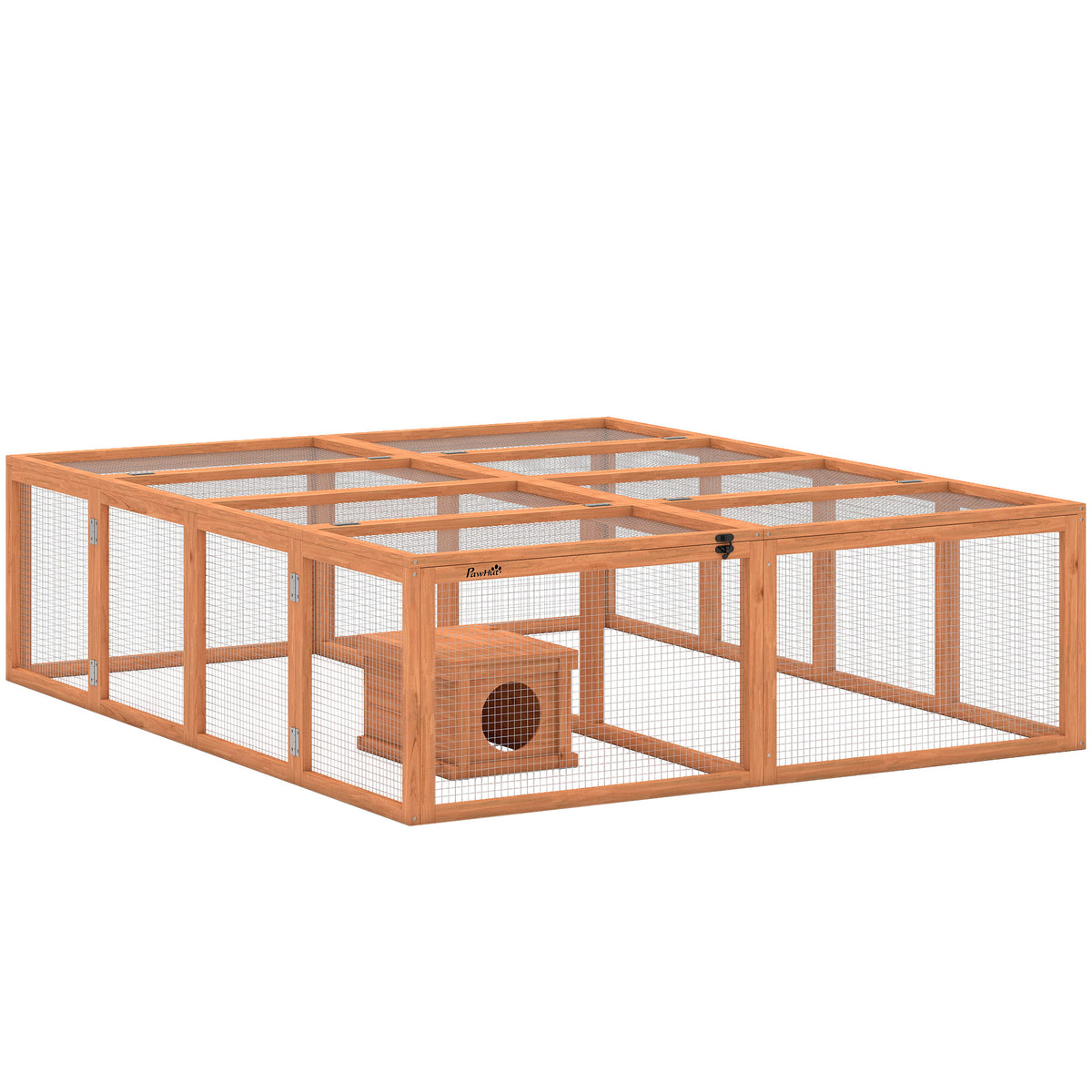 PawHut Freilaufgehege Kaninchenstall aus Holz mit 2 Türen Unterschlupfhaus für 2-4 Zwergkaninchen 180,4 x 150