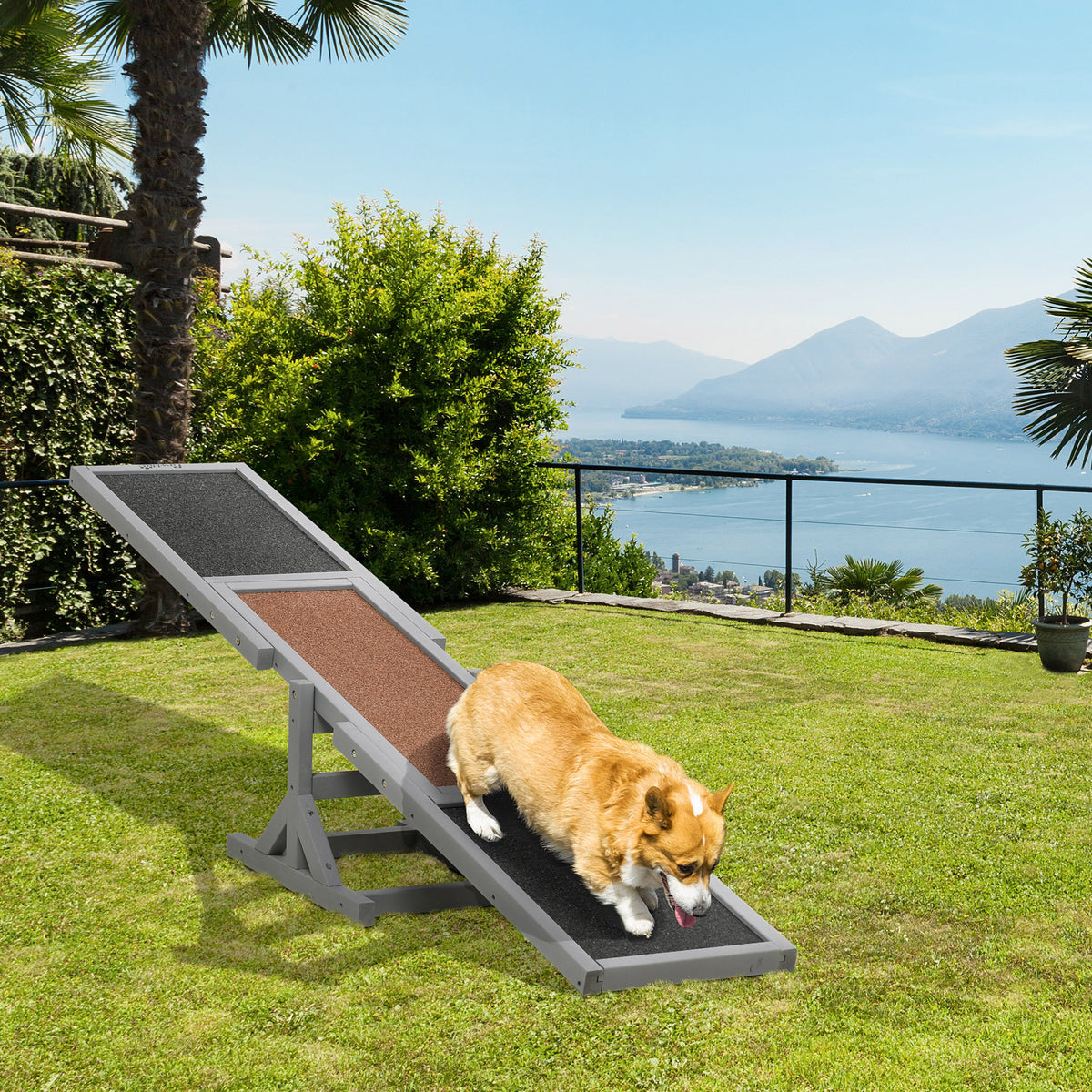 PawHut Hundewippe Aqulity-Wippe Hundesportwippe, 180 x 30 x 30 cm, Grau + Braun – Produktabbildung 2
