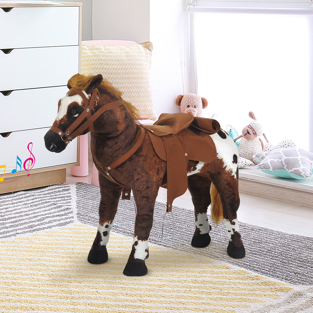 HOMCOM Reitpferd Spielpferd zum Reiten Stehpferd mit Sattel, Sound, Steigbügel Plüschpferd für Kinder ab – Produktabbildung 2