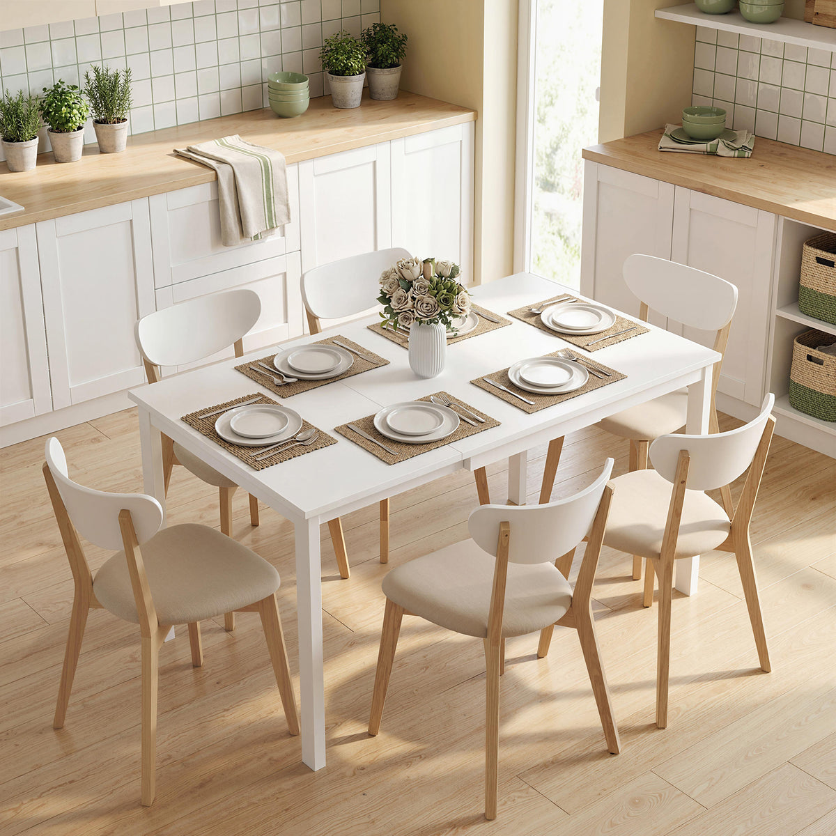 HOMCOM Ausziehbarer Esstisch 80-120 cm für 4-6 Personen, Platzsparender Küchentisch mit einfacher – Produktabbildung 2