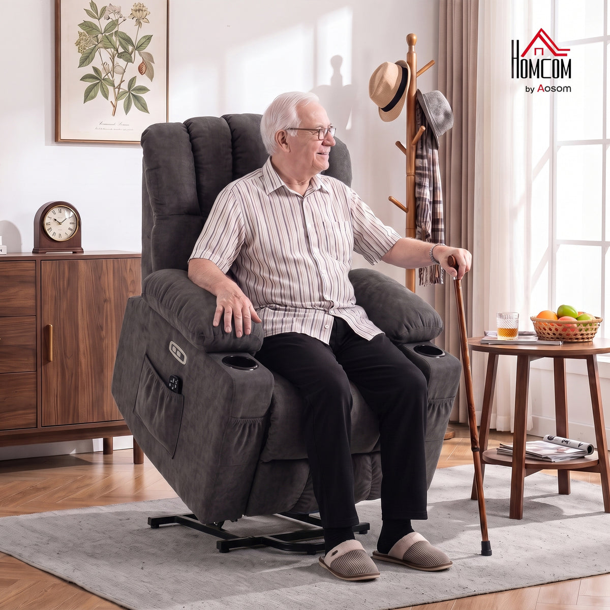HOMCOM Elektrischer Aufstehsessel mit Massage & Wärme, Relaxsessel für Senioren, Taschenfederkern, Grau – Produktabbildung 2