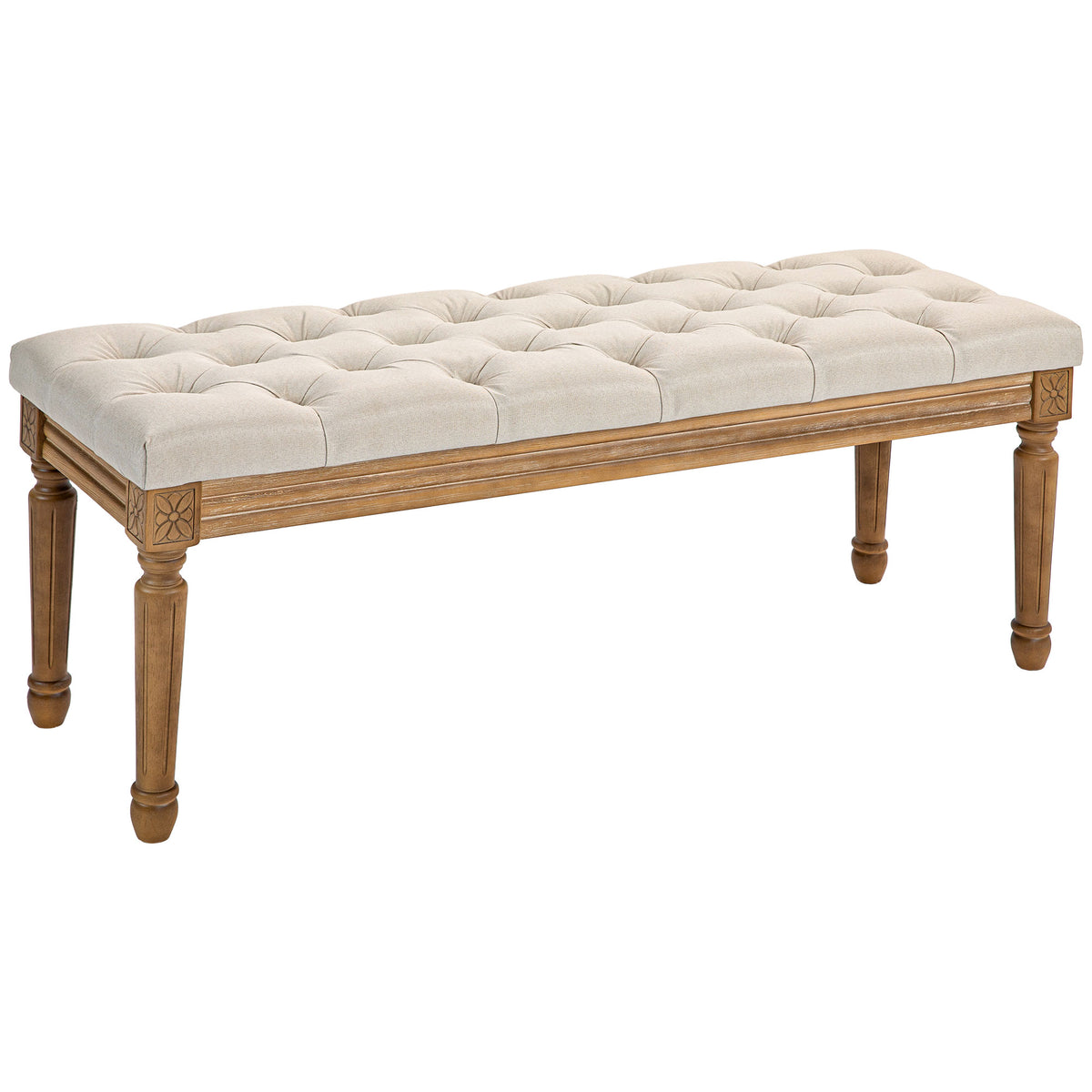 HOMCOM Polsterbank mit Knopfheftung, Bettbank, Vintage Design, 120x41x48cm, Cremeweiß