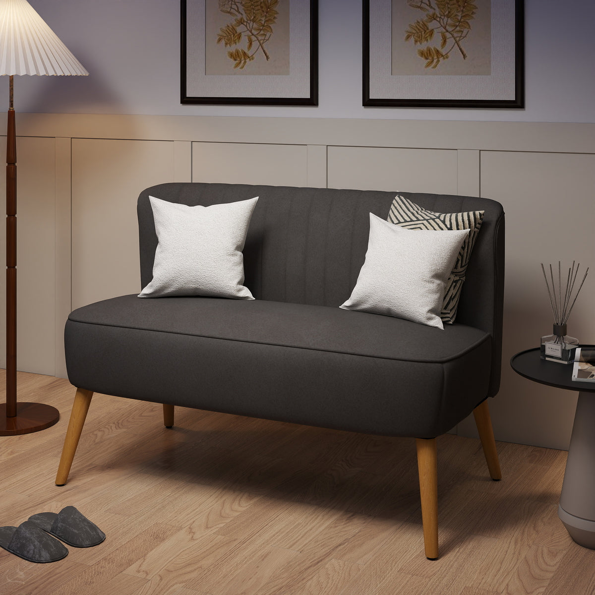 HOMCOM Sofa Retrodesign 2-Sitzer-Sofa, Holzbeine, 117 cm x 56,5 cm x 77 cm, Dunkelgrau – Produktabbildung 2