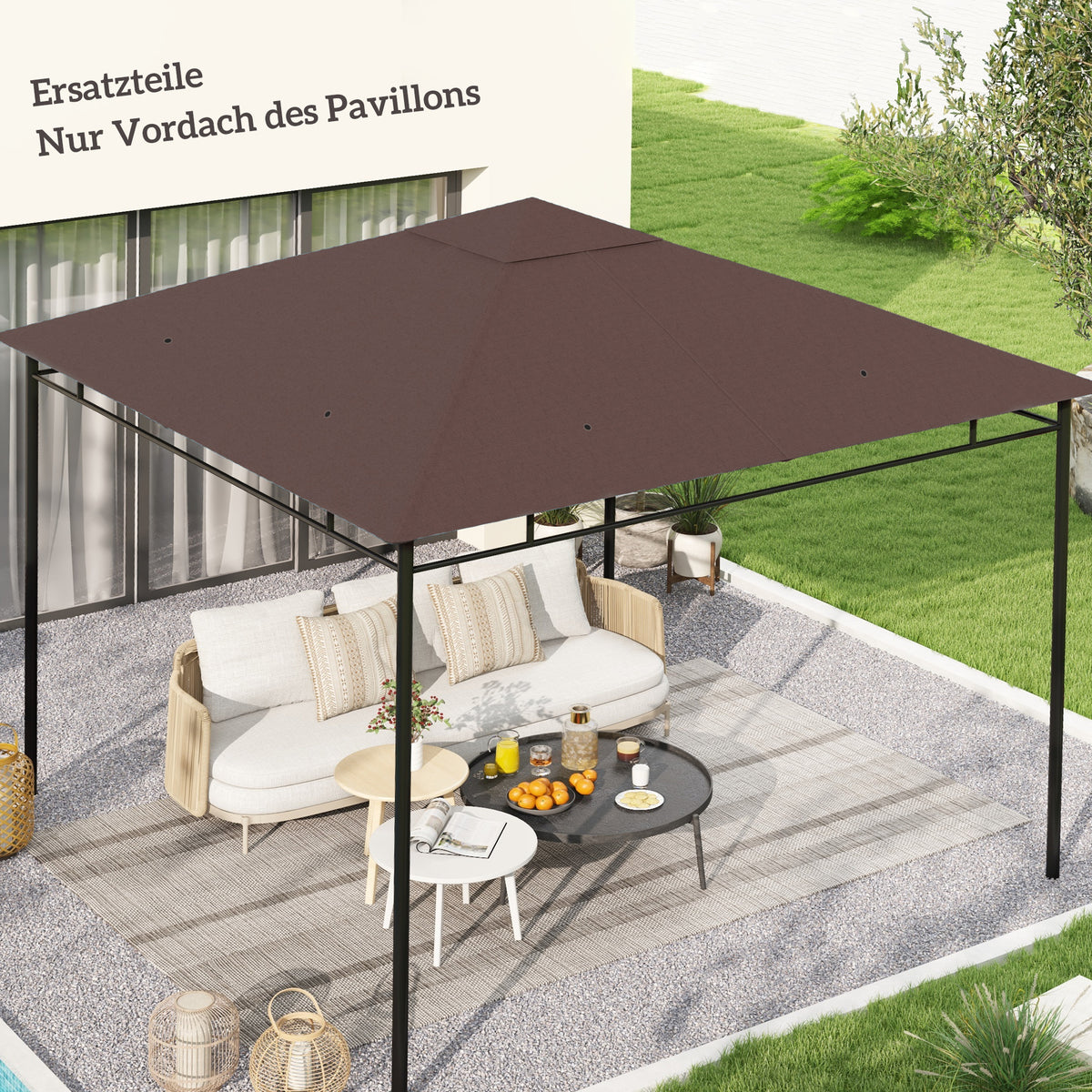 Outsunny Ersatzdach für Gartenpavillon, Polyester, 2,98 x 2,98 m, Kaffee – Produktabbildung 2