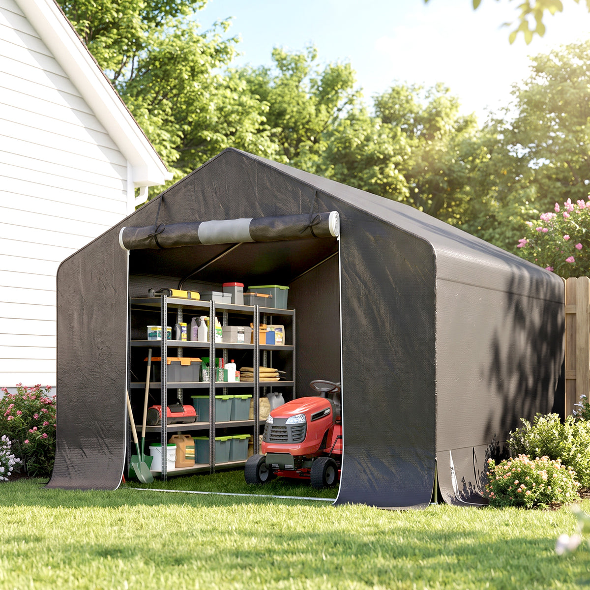 Outsunny Tragbarer Gartenschuppen, Fahrradzelt, Rolltür mit Reißverschluss, Metallrahmen, vielseitige – Produktabbildung 2