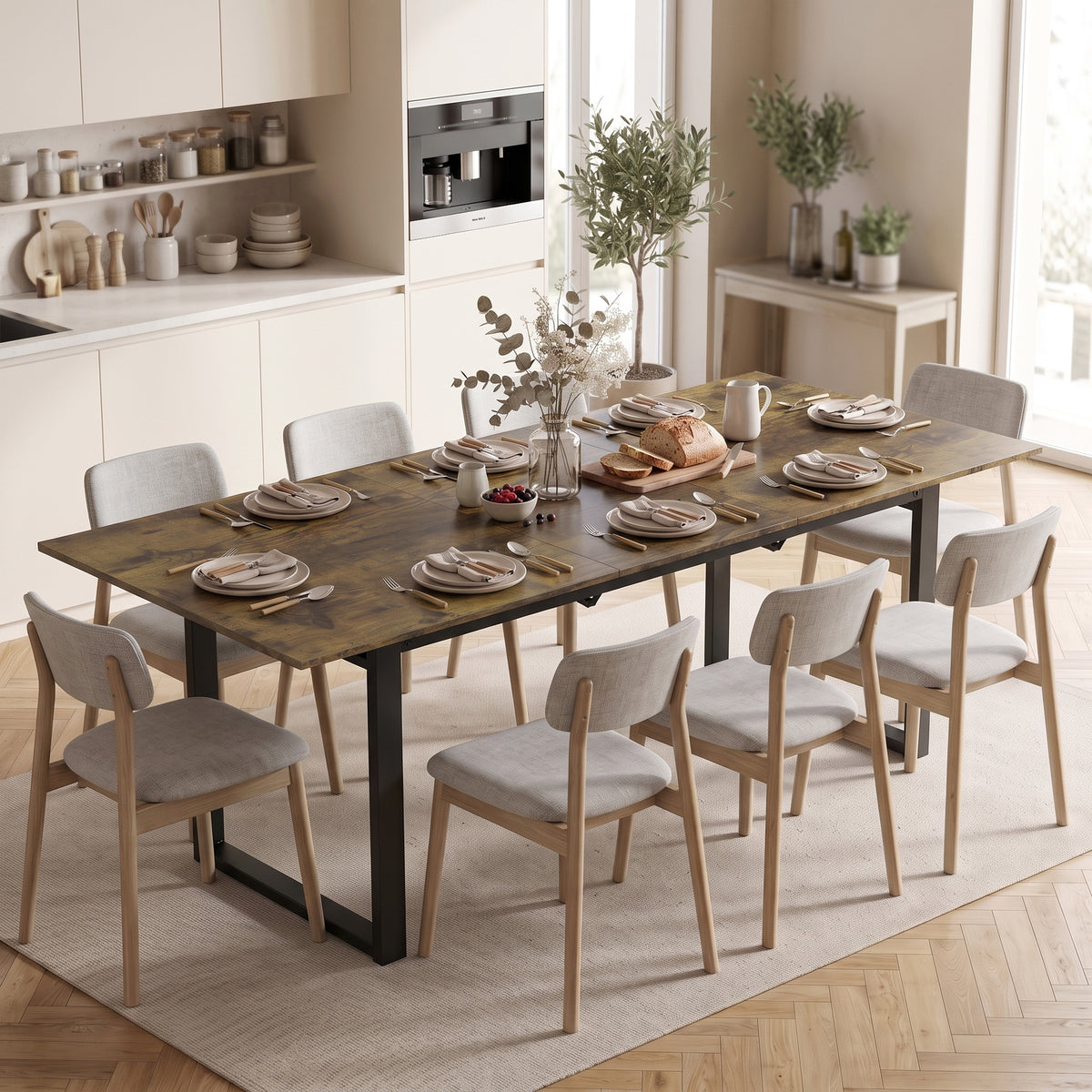 HOMCOM Ausziehbarer Esstisch 140-180 cm für 6-8 Personen, rechteckig im Industrial-Design mit – Produktabbildung 2