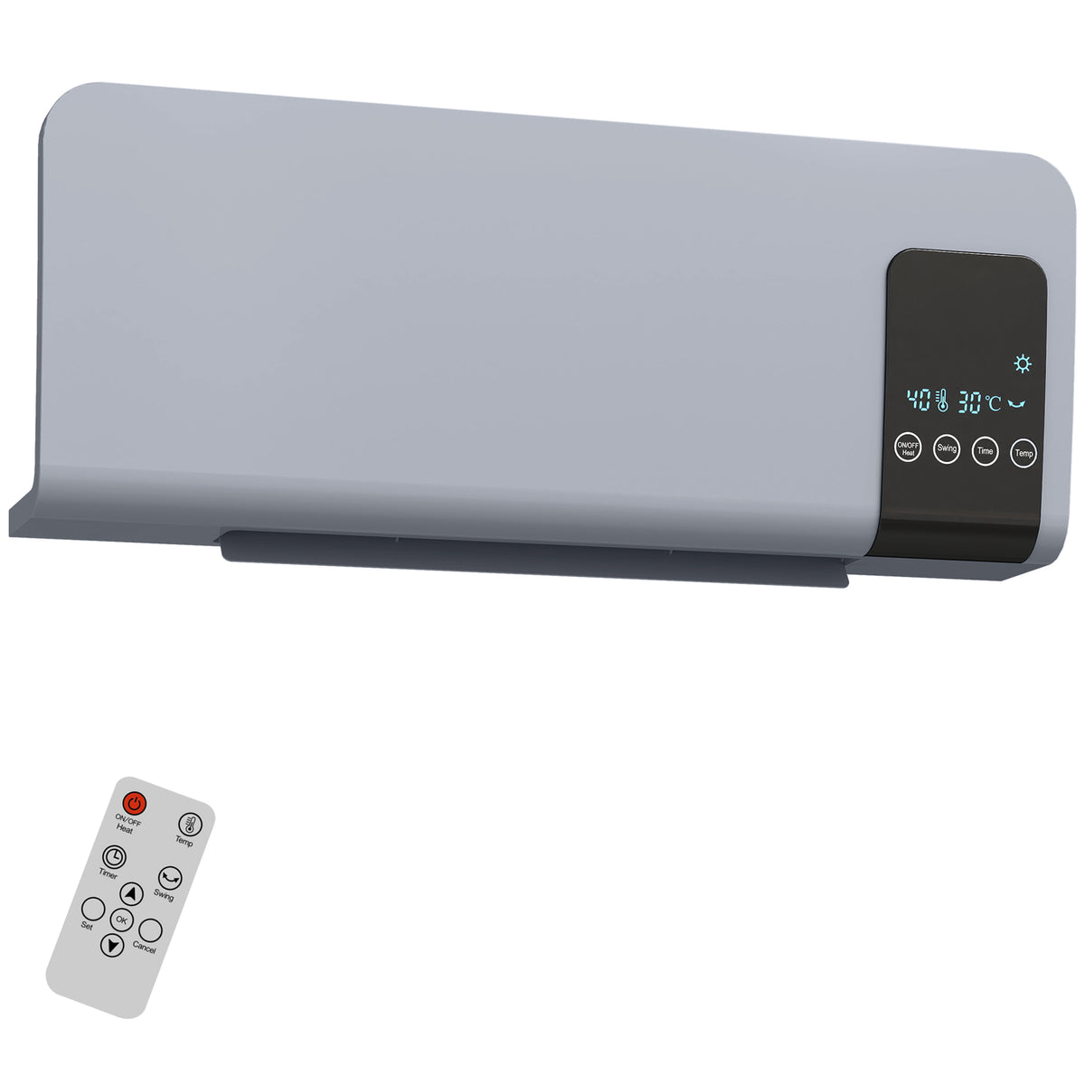HOMCOM Elektro-Heizung, Wandmontage, Schwingfunktion, 2 Modi, Timer, LED-Anzeige, Grau