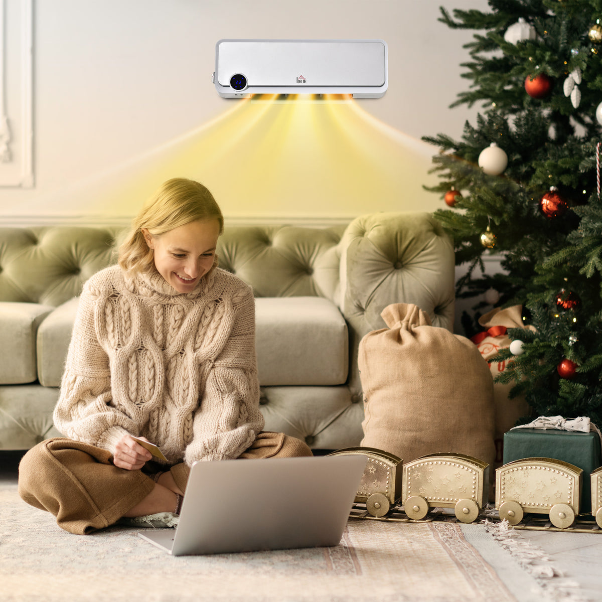 HOMCOM Heizlüfter zur Wandmontage 2000W mit Fernbedienung, 3 Betriebsmodi, LED-Display 12h Timer – Produktabbildung 2
