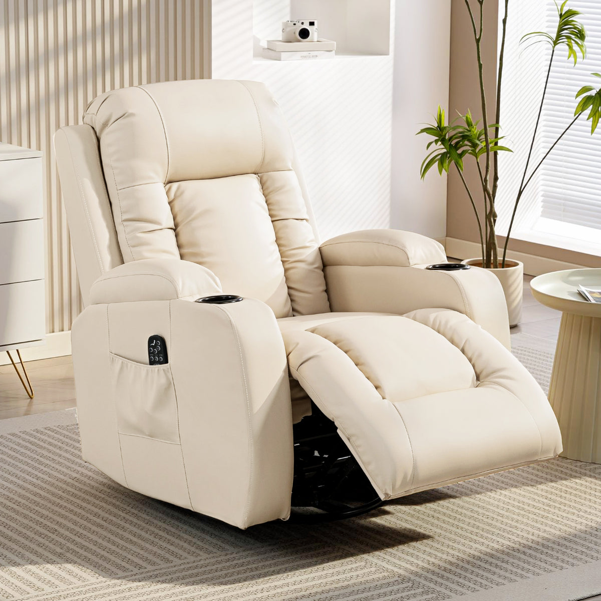 HOMCOM Massagesessel mit Wipp-, Liege- & Wärmefunktion, 3 Modi, drehbar, Cremeweiß – Produktabbildung 8